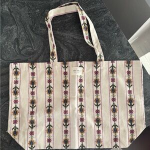 Sezane Floral Stripe Tote - Cream and Pink